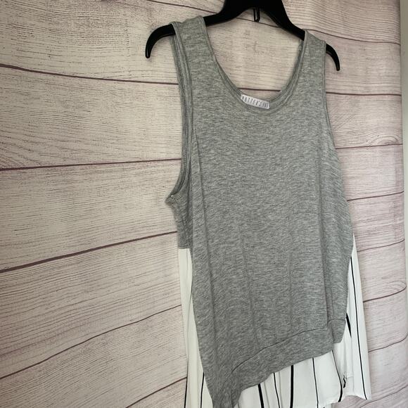 Potter's Pot Gray and White Striped Tank Top Hi Low Hem Size Large - Picture 9 of 10